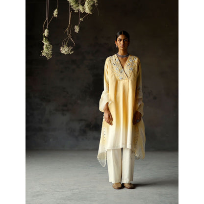 SHIKHA MEHTA Yellow Advika Kurta with Pant and Dupatta (Set of 3)