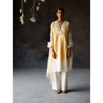 SHIKHA MEHTA Yellow Advika Kurta with Pant and Dupatta (Set of 3)