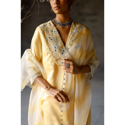 SHIKHA MEHTA Yellow Advika Kurta with Pant and Dupatta (Set of 3)