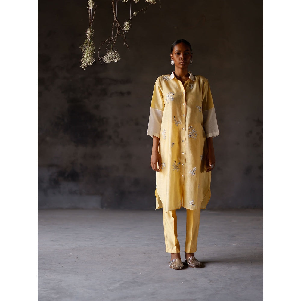 SHIKHA MEHTA Yellow Yami Kurta with Pant and Slip (Set of 3)