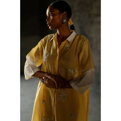 SHIKHA MEHTA Yellow Yami Kurta with Pant and Slip (Set of 3)