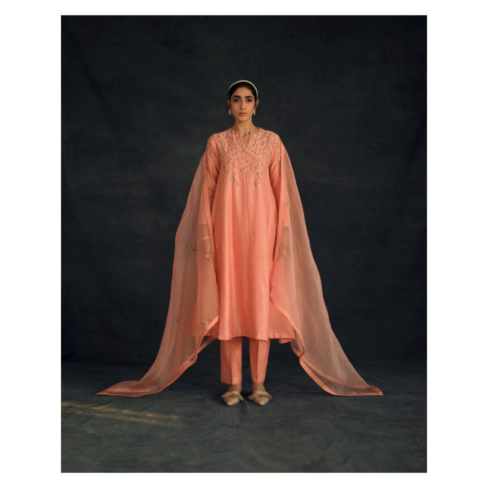 SHIKHA MEHTA Salmon Zayra Kurta with Pant (Set of 2)