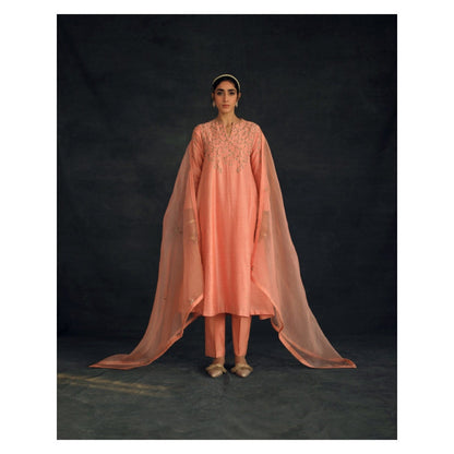 SHIKHA MEHTA Salmon Zayra Kurta with Pant (Set of 2)