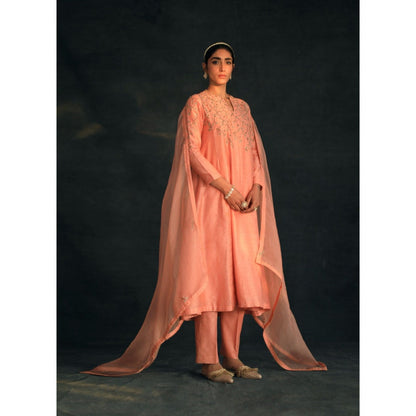 SHIKHA MEHTA Salmon Zayra Kurta with Pant (Set of 2)