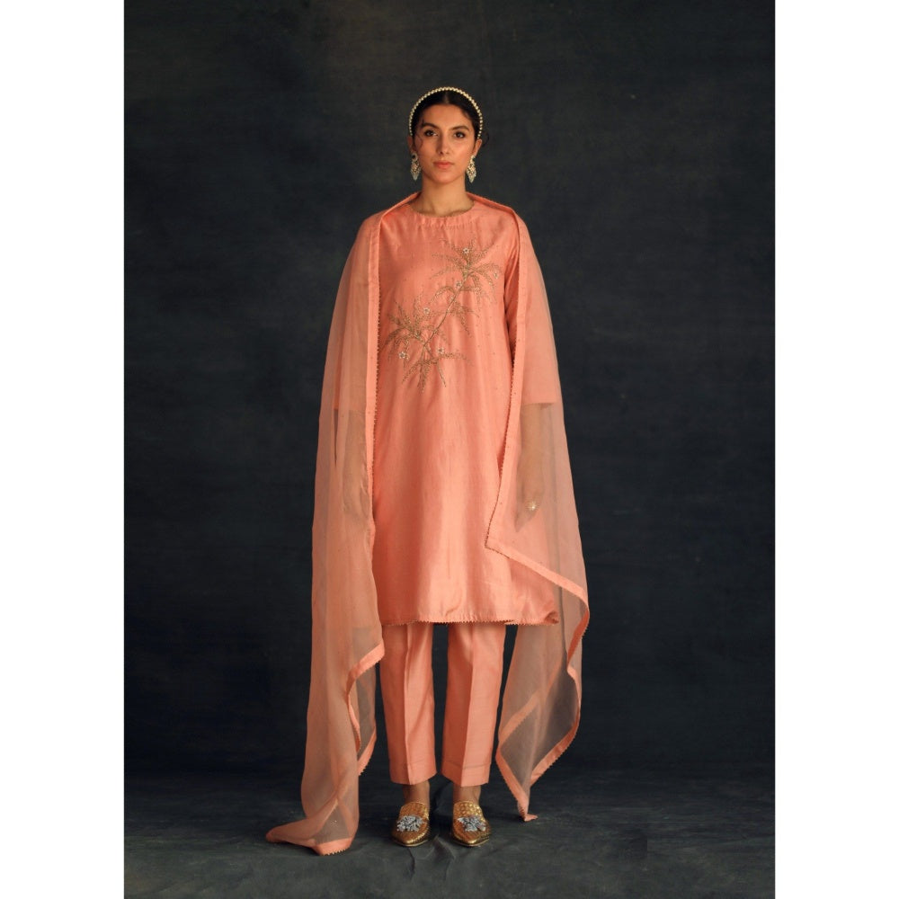 SHIKHA MEHTA Salmon Hania Kurta with Pant and Dupatta (Set of 3)