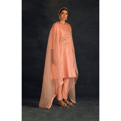 SHIKHA MEHTA Salmon Hania Kurta with Pant and Dupatta (Set of 3)