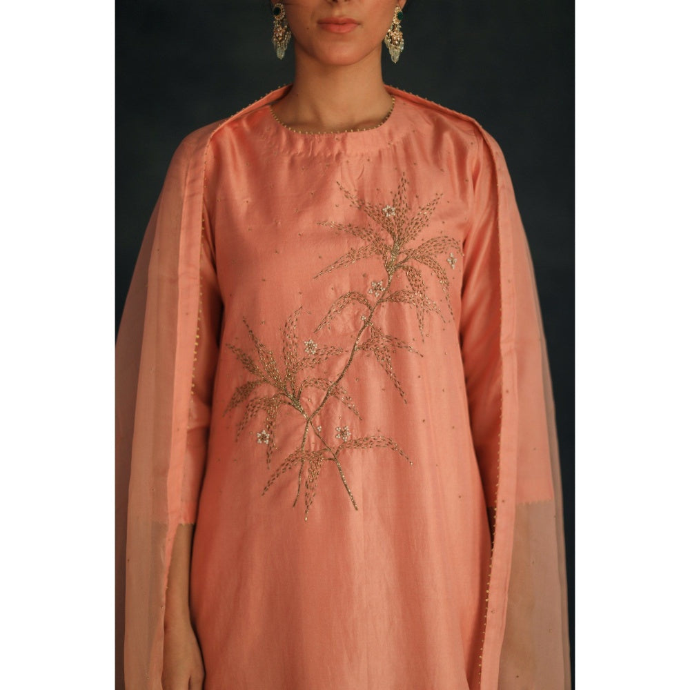 SHIKHA MEHTA Salmon Hania Kurta with Pant and Dupatta (Set of 3)