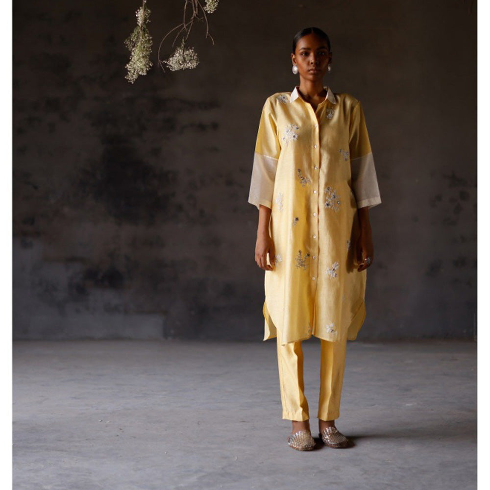 SHIKHA MEHTA Yellow Yami Kurta with Pant and Slip (Set of 3)