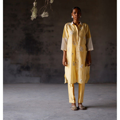 SHIKHA MEHTA Yellow Yami Kurta with Pant and Slip (Set of 3)