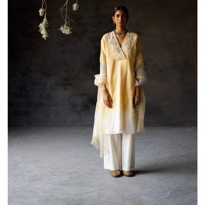 SHIKHA MEHTA Yellow Advika Kurta with Palazzo and Dupatta (Set of 3)