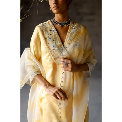 SHIKHA MEHTA Yellow Advika Kurta with Palazzo and Dupatta (Set of 3)