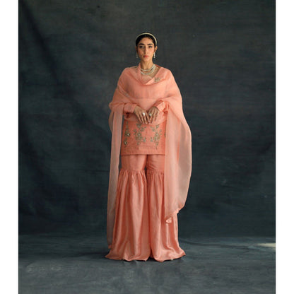 SHIKHA MEHTA Salmon Amaira Kurta with Sharara and Dupatta (Set of 3)