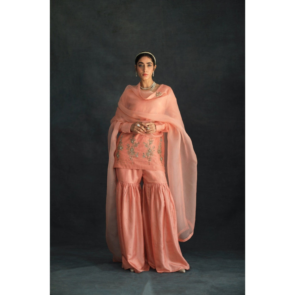 SHIKHA MEHTA Salmon Amaira Kurta with Sharara and Dupatta (Set of 3)