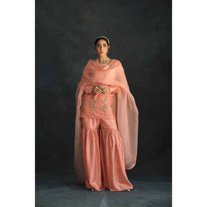 SHIKHA MEHTA Salmon Amaira Kurta with Sharara and Dupatta (Set of 3)