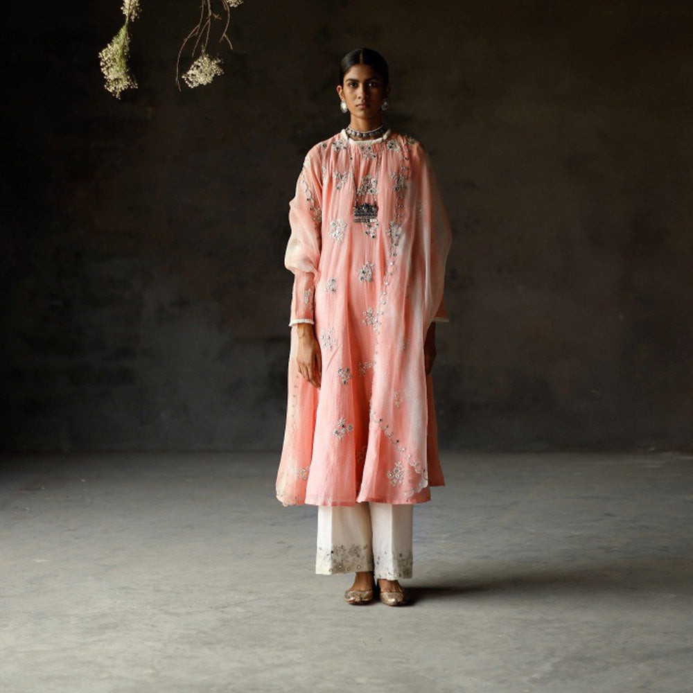 SHIKHA MEHTA Gulabi Siyah Anarkali Kurta with Pant and Dupatta (Set of 3)