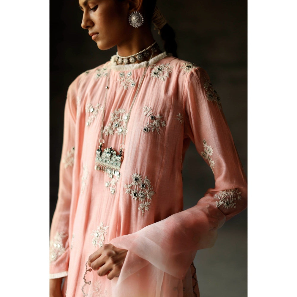 SHIKHA MEHTA Gulabi Siyah Anarkali Kurta with Pant and Dupatta (Set of 3)