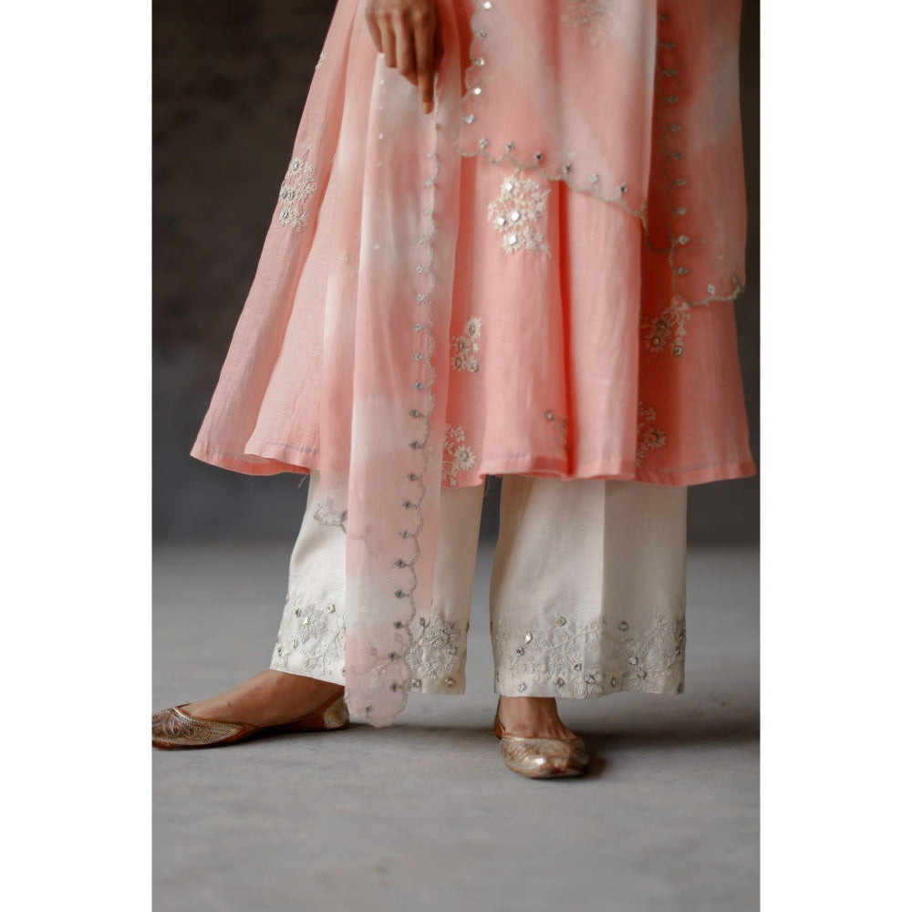 SHIKHA MEHTA Gulabi Siyah Anarkali Kurta with Pant and Dupatta (Set of 3)