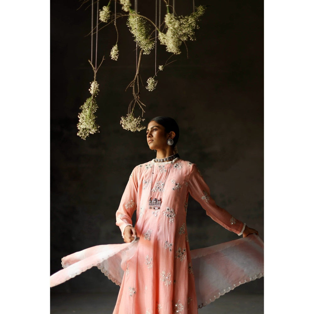 SHIKHA MEHTA Gulabi Siyah Anarkali Kurta with Pant and Dupatta (Set of 3)