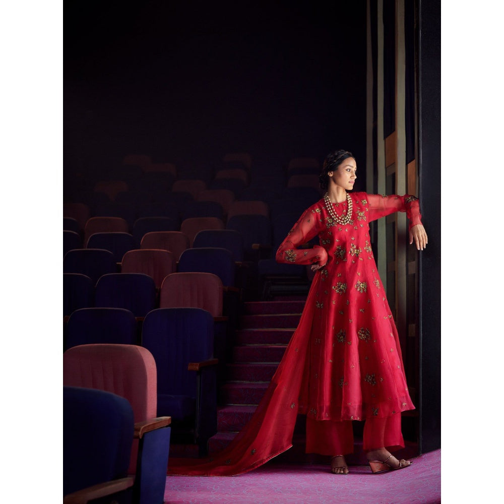 SHIKHA MEHTA Berry Nasrin Anarkali Kurta with Palazzo and Dupatta (Set of 3)