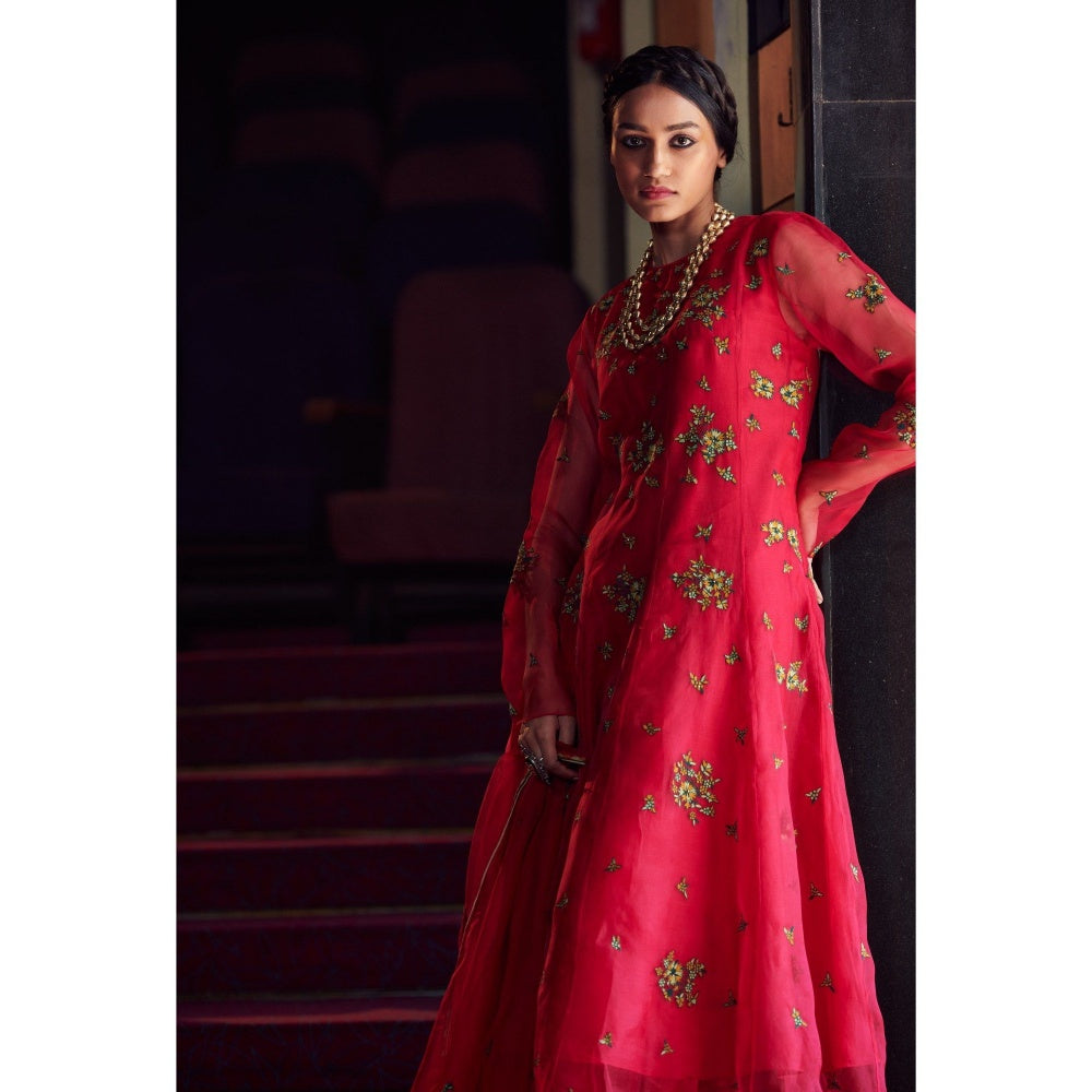 SHIKHA MEHTA Berry Nasrin Anarkali Kurta with Palazzo and Dupatta (Set of 3)