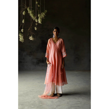 SHIKHA MEHTA Coral Amaya Angrakha Kurta with Palazzo and Dupatta (Set of 3)