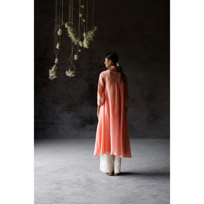 SHIKHA MEHTA Coral Amaya Angrakha Kurta with Palazzo and Dupatta (Set of 3)