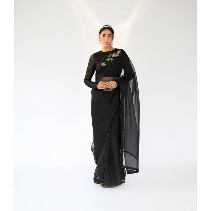 SHIKHA MEHTA Black Cora Saree with Stitched Blouse with Stitched
