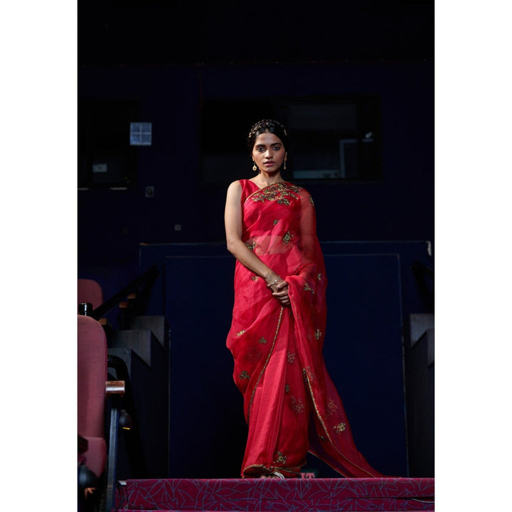 SHIKHA MEHTA Berry Rumi Saree with Stitched Blouse with Stitched
