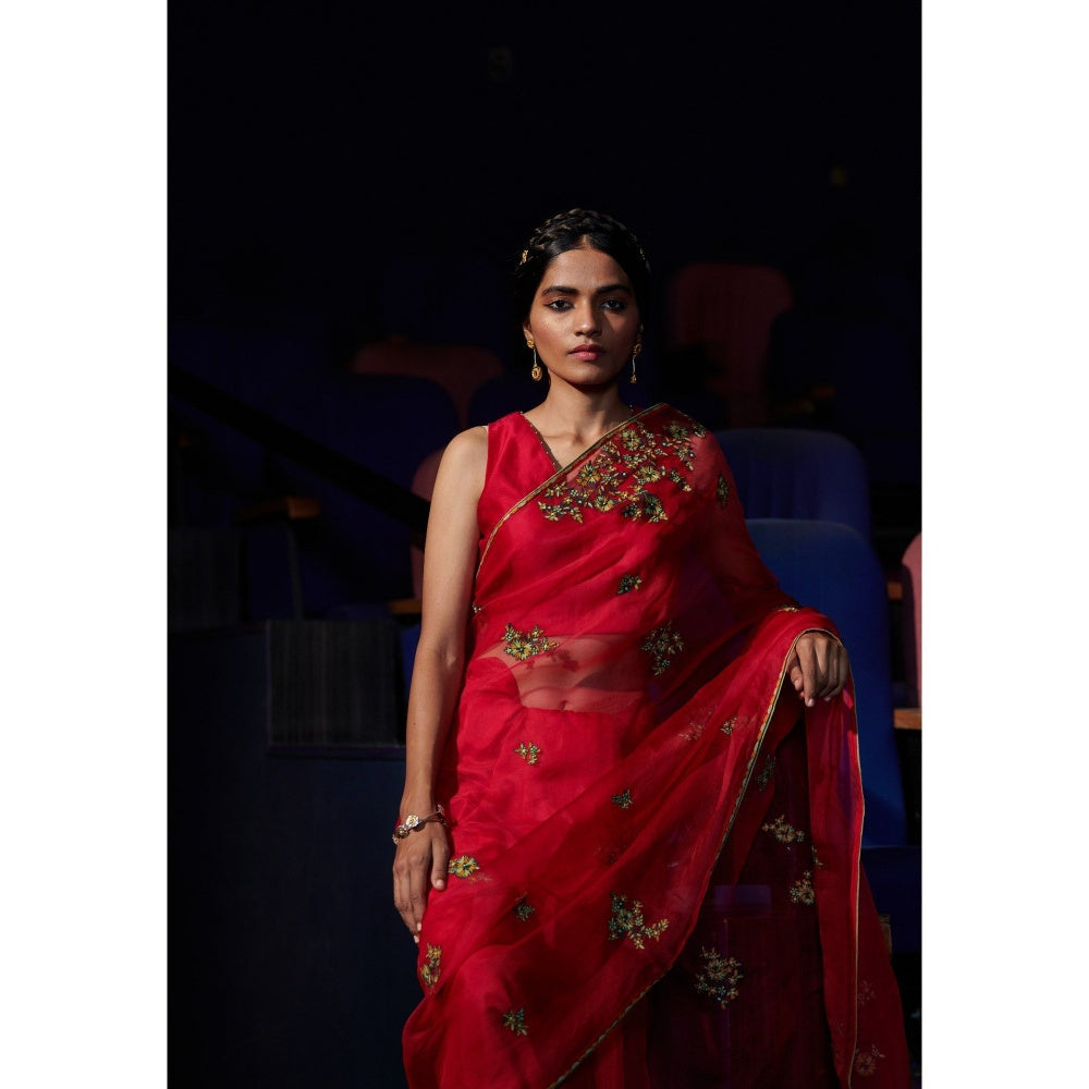 SHIKHA MEHTA Berry Rumi Saree with Stitched Blouse with Stitched