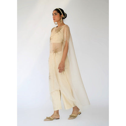 SHIKHA MEHTA Beige Zoe Blouse with Cape and Pant (Set of 3)
