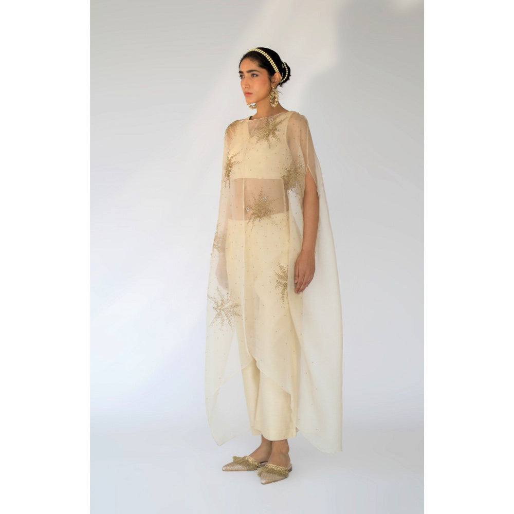 SHIKHA MEHTA Beige Zoe Blouse with Cape and Pant (Set of 3)