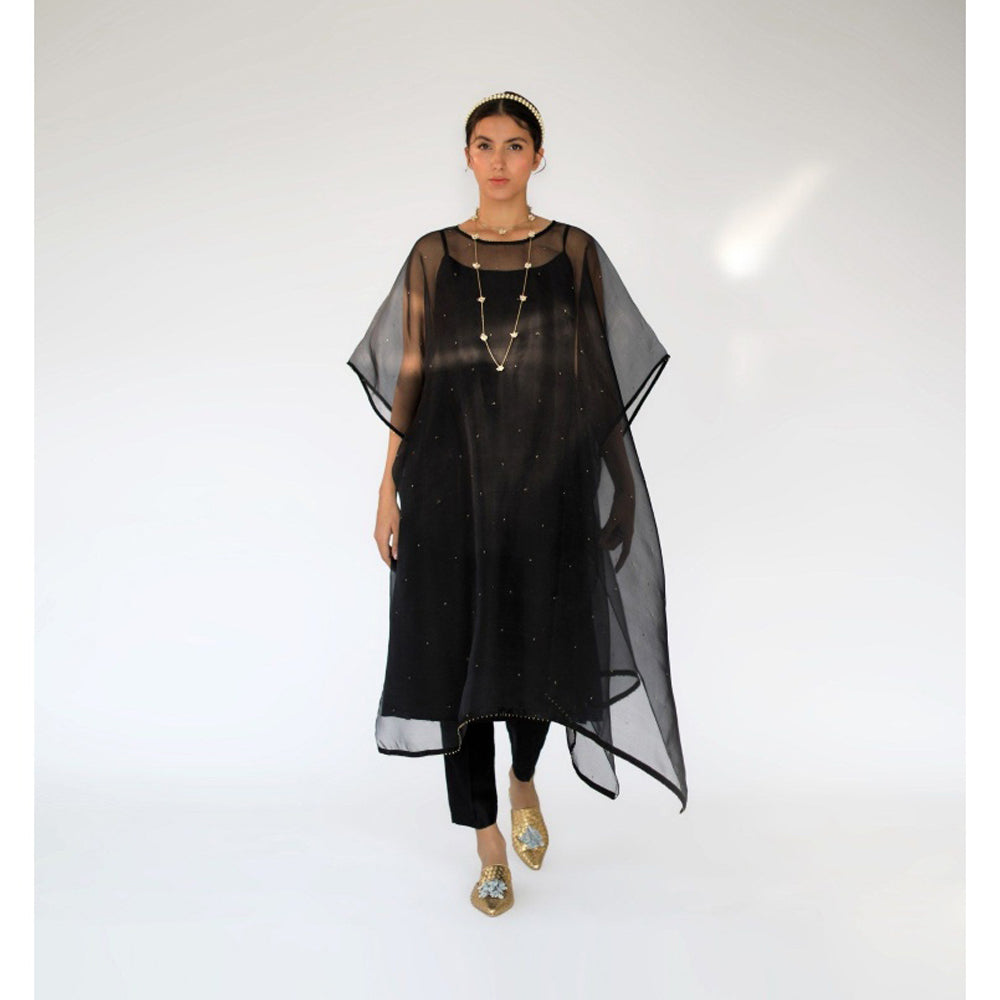 SHIKHA MEHTA Black Zaidi Cape and Pant with Slip (Set of 3)