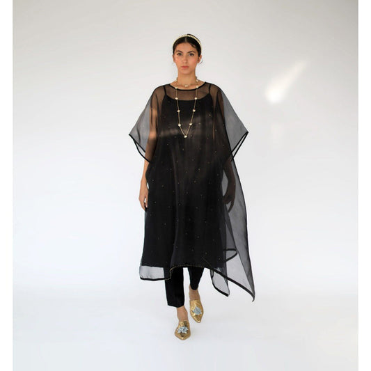 SHIKHA MEHTA Black Zaidi Cape and Pant with Slip (Set of 3)