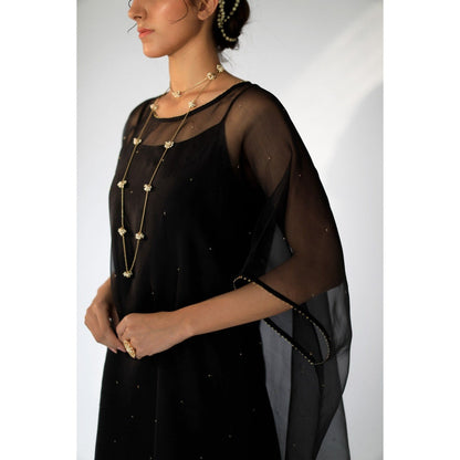SHIKHA MEHTA Black Zaidi Cape and Pant with Slip (Set of 3)