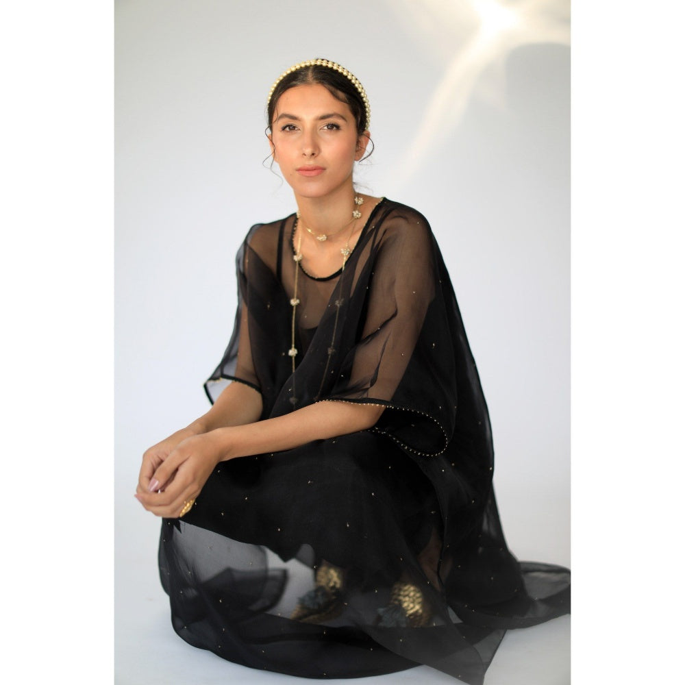 SHIKHA MEHTA Black Zaidi Cape and Pant with Slip (Set of 3)