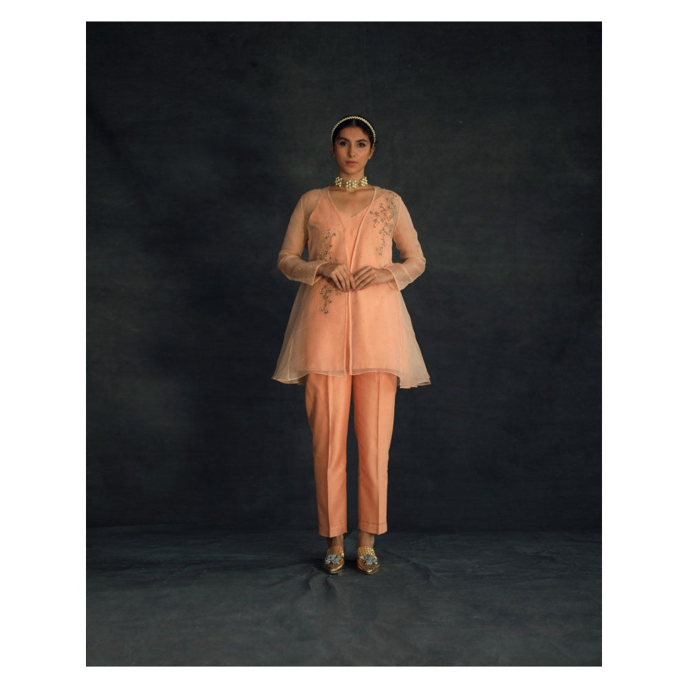 SHIKHA MEHTA Apricot Zahi Cape and Pant with Slip (Set of 3)