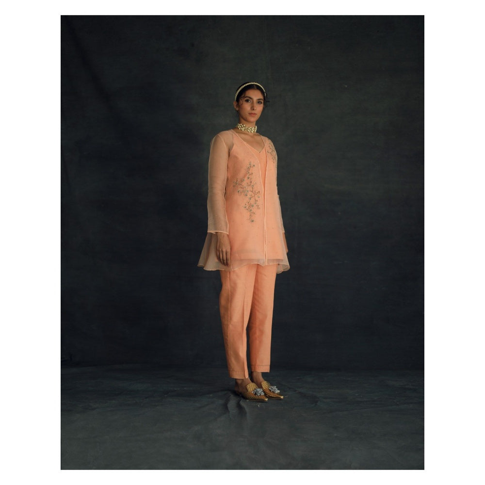 SHIKHA MEHTA Apricot Zahi Cape and Pant with Slip (Set of 3)