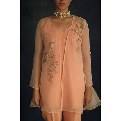 SHIKHA MEHTA Apricot Zahi Cape and Pant with Slip (Set of 3)