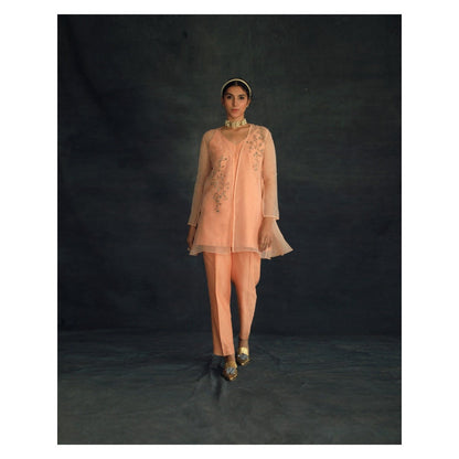 SHIKHA MEHTA Apricot Zahi Cape and Pant with Slip (Set of 3)