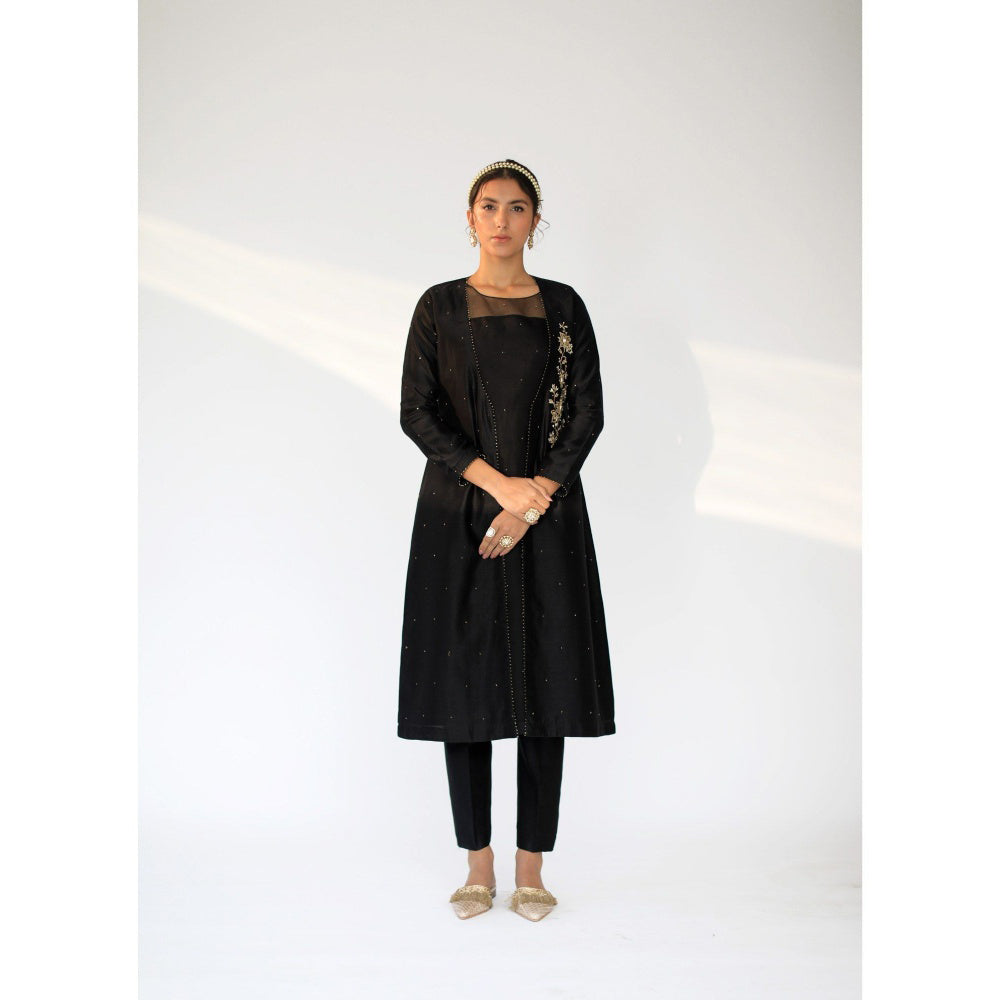 SHIKHA MEHTA Black Alvin Kurta with Pant and Jacket (Set of 3)