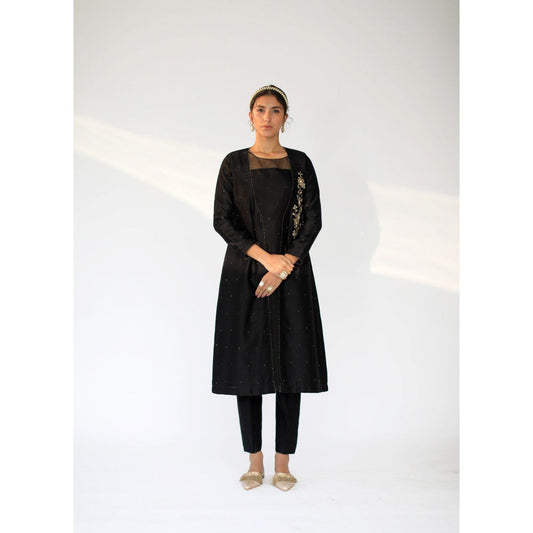 SHIKHA MEHTA Black Alvin Kurta with Pant and Jacket (Set of 3)