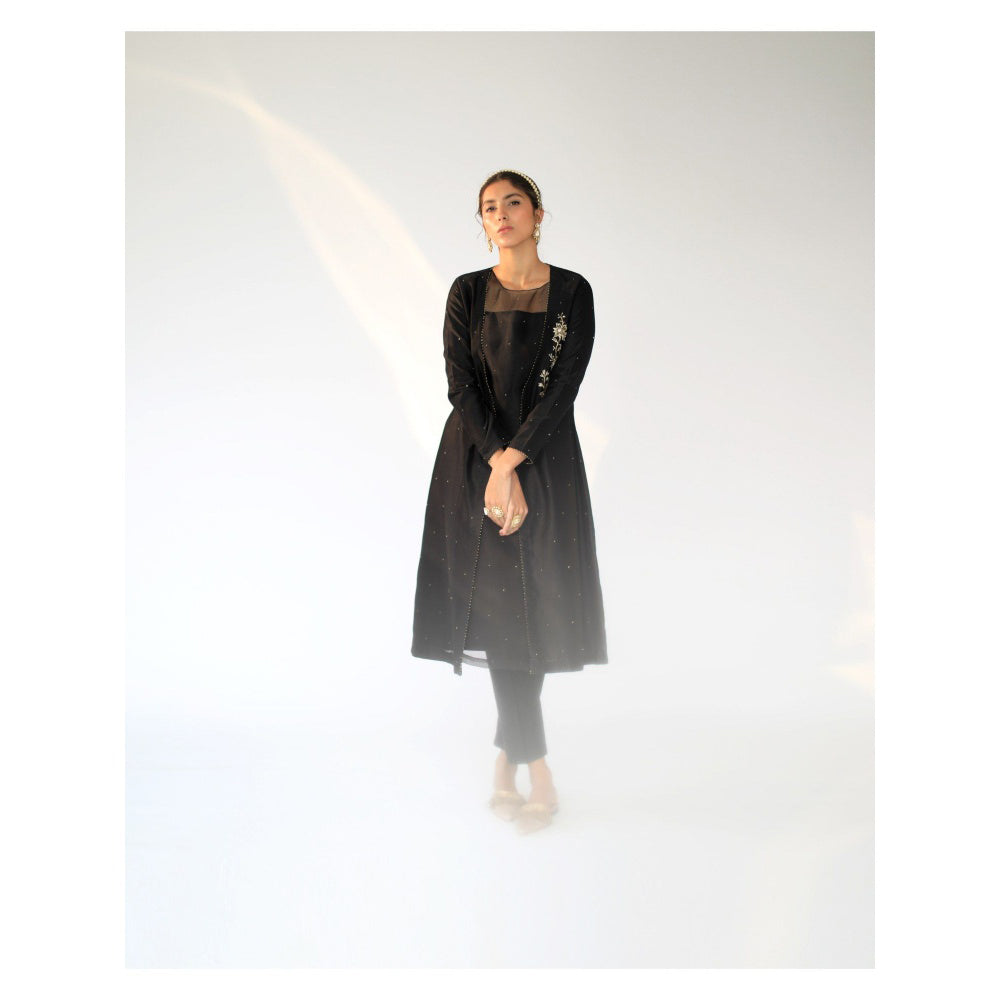 SHIKHA MEHTA Black Alvin Kurta with Pant and Jacket (Set of 3)
