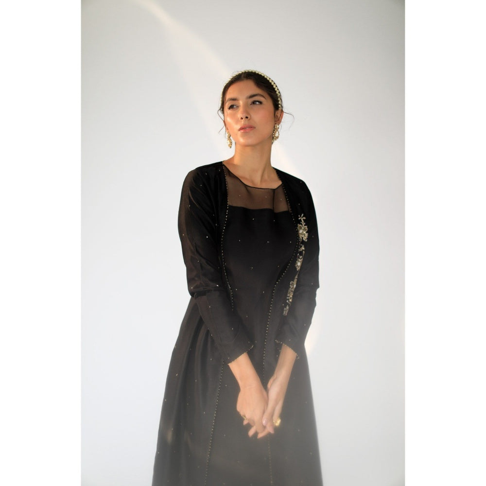 SHIKHA MEHTA Black Alvin Kurta with Pant and Jacket (Set of 3)