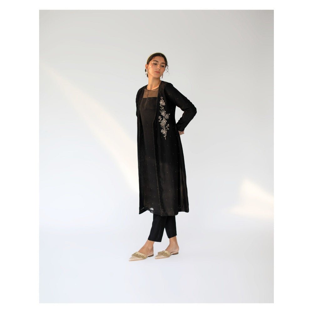 SHIKHA MEHTA Black Alvin Kurta with Pant and Jacket (Set of 3)