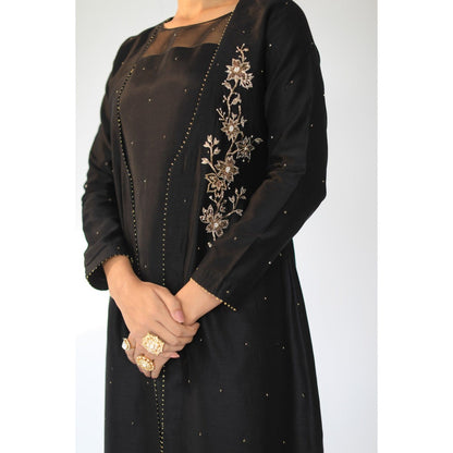 SHIKHA MEHTA Black Alvin Kurta with Pant and Jacket (Set of 3)