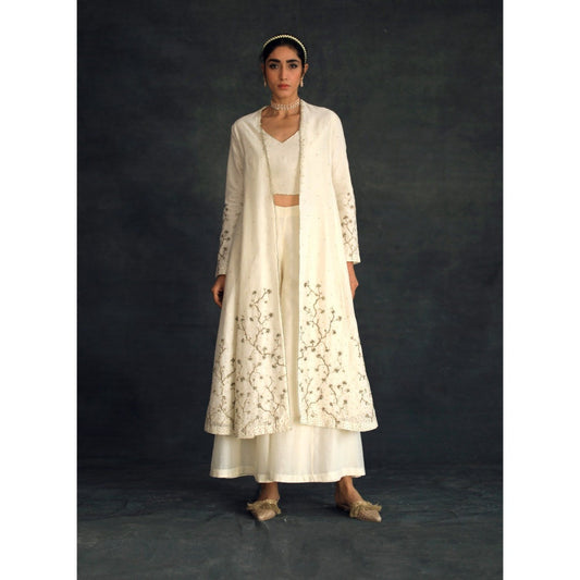 SHIKHA MEHTA Off White Taachi Blouse with Palazzo and Jacket (Set of 3)