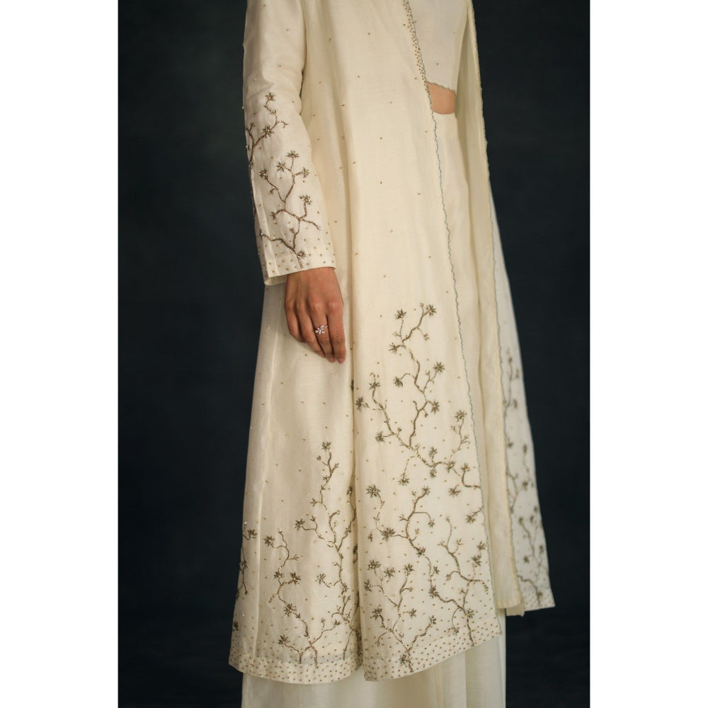 SHIKHA MEHTA Off White Taachi Blouse with Palazzo and Jacket (Set of 3)