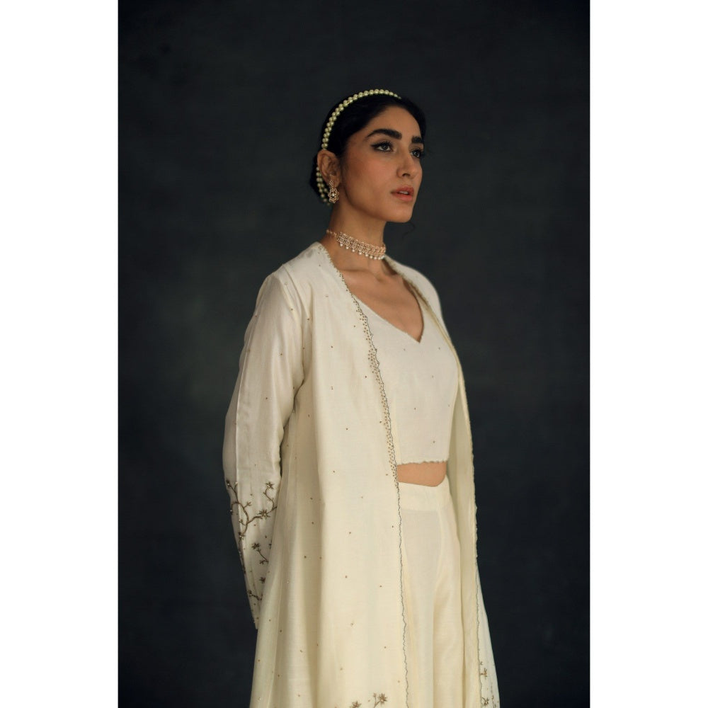 SHIKHA MEHTA Off White Taachi Blouse with Palazzo and Jacket (Set of 3)