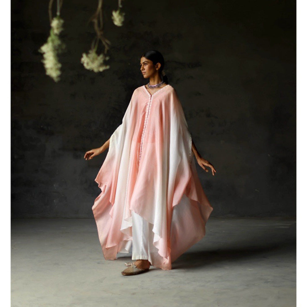 SHIKHA MEHTA Coral Noura Kaftan and Pant with Slip (Set of 3)