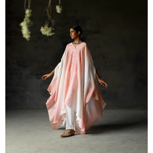 SHIKHA MEHTA Coral Noura Kaftan and Pant with Slip (Set of 3)